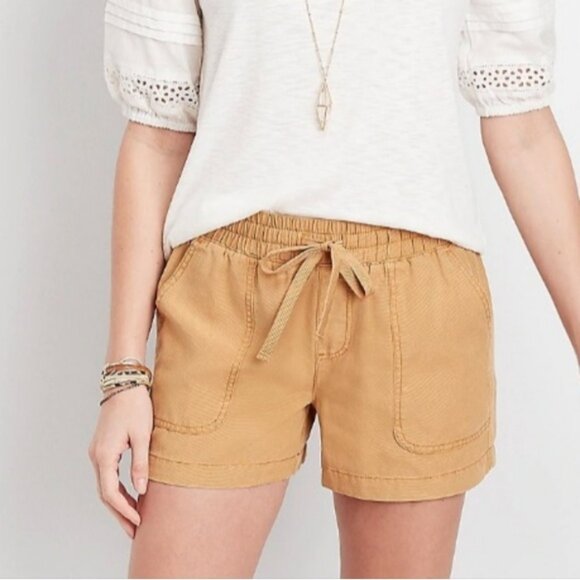 Maurices Weekender Drawstring Shorts Pull On Patch Pockets Honey Mustard Tan - Picture 1 of 10